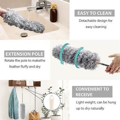 SVT Household SVT Feather Duster, BendableExtendable, 100 inches Expandable Handle, Grey COLOR Wet and Dry Duster