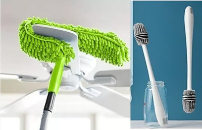 QinPin Foldable Extendable Multipurpose Long Microfiber Duster & Bottle Cleaning Brush Wet and Dry Duster Set(Pack of 2)