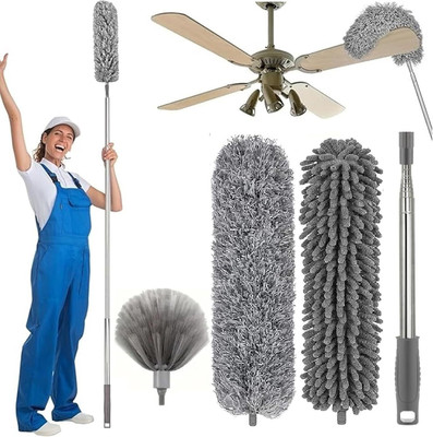 MAAUVTOR 3 in 1 Microfiber Feather Duster Bendable & Extendable Fan Cleaning Mop Brush Wet and Dry Duster Set(Pack of 3)