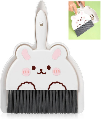 MAYCREATE Portable Mini Desk Dustpan and Brush Set Cute Small Broom Lightweight Use Plastic Step On It Dustpan(White)
