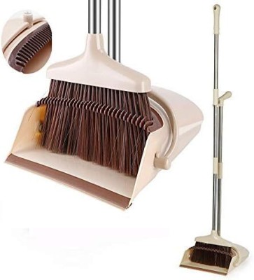 SUICUNE Broom and Dustpan Set - Stand Up Brush and Dust Pan Combo for Cleaning PP (Polypropylene), Stainless Steel Dustpan(Multicolor)