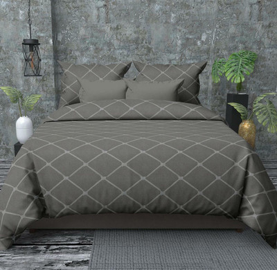 sabhya creation Cotton King Flat 144 TC Checkered Bedsheet(Pack of 1, Grey)