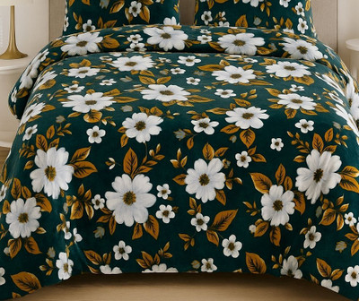 Neelkanthayaye Single Fleece Duvet Cover(Dark Green, White)
