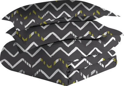 Divine Casa Queen Polyester Duvet Cover(Grey, White)