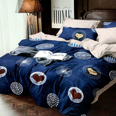 Skytex 140 TC Polycotton King 3D Printed Flat Bedsheet(Pack of 1, Navy Blue)