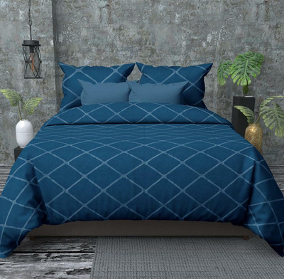 sabhya creation 144 TC Cotton King Checkered Flat Bedsheet(Pack of 1, Blue)