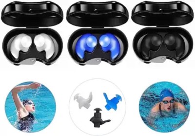 Silicon Earplugs Black Blue And White LR 3 Pair earplug For Swimming,Bathing,Watersports Ear Plug(Multicolor)