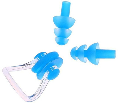 Bhati Enterprises Waterproof Soft Silicon Swimming Earplugs & Nose Clip Set with Case Box-- Ear Plug & Nose Clip(Blue)