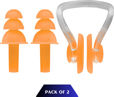 KARBD Combo Set of 2 Water Protection Soft Silicone Swimming Ear Plug & Nose Clip(Orange)