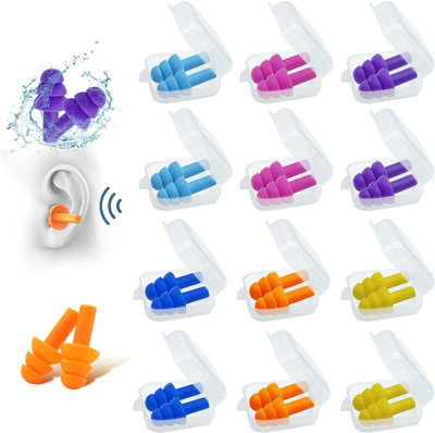 Eltihr 12 Pair Ear Plugs for Sleeping Noise Cancelling,Reusable Silicone Sound Blocking Ear Plug & Nose Clip(Multicolor)
