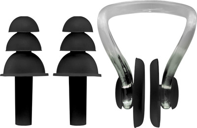 KARBD Water Protection Soft Silicone Swimming Ear Plug & Nose Clip(Black)