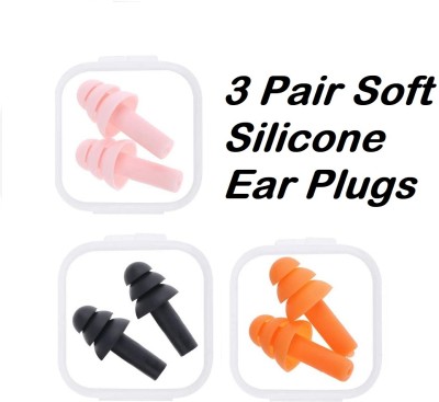 james 3 Pairs Soft Silicone Earplugs Noise Reduction Hearing Protection Reusable Soft Ear Plug(Orange, Pink, Black)