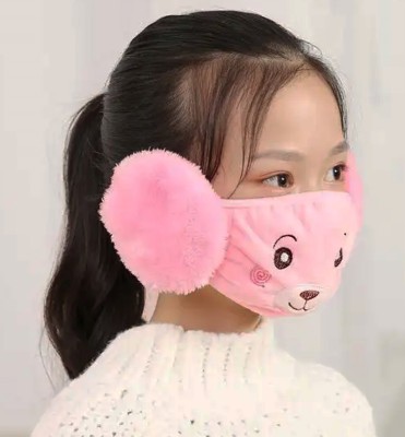 PRIONSA Girls Kids Warm Winter Face Mask with Plush Ear Muffs Covers (Pink) - Pack of 1 Ear Muff(Pack of 1)