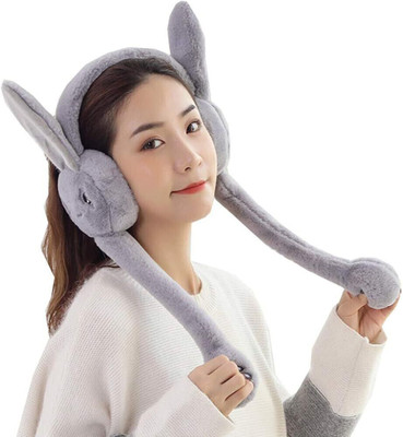 EMPOISON Grey Funny Moving Ears Air Pump Earmuff for Girls/Women Winter Cute Furr Design Ear Muff(Pack of 1)