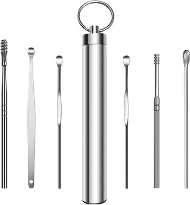 Taxila Ear Cleaner 6-Piece Earpick Cleaning Scoop Tool Wax Remover Clipper (Silver) Ear Wax Remover(Silver)
