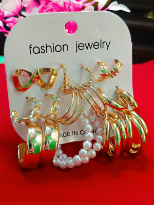 Shivaay Jewels Stylish 9 Pair Golden Earrings Combo Set for Women & Girls Stainless Steel Hoop Earring, Earring Set, Drops & Danglers, Stud Earring, Huggie Earring