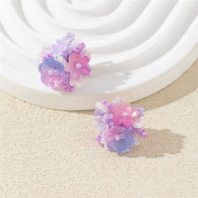 Tiso Tiso Elegant Purple Beaded Flower Cluster Bohemian Jewelry Earrings Women Girls Crystal, Cubic Zirconia, Pearl Alloy, Brass, Stone Drops & Danglers, Earring Set, Hoop Earring, Rhinestone Studs, Stud Earring