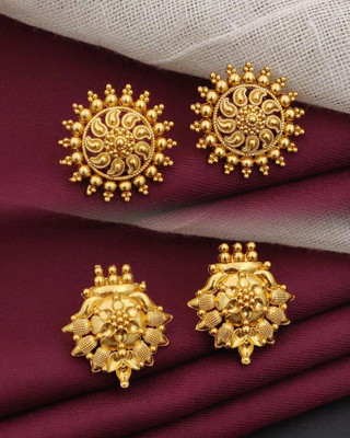 SPARSH JEWELRY Oxidized Gold-Plated Earring Tops jumakhi design For Women Alloy Stud Earring Cubic Zirconia Alloy Earring Set