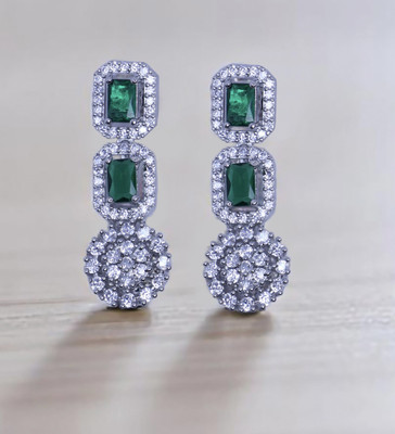 Jihi Fashions American Diamond Green Stone Earrings For women | Stylish AD Earrings Alloy Drops & Danglers