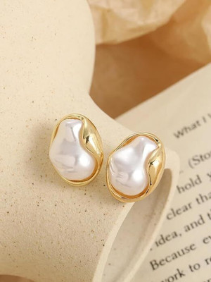 LBTK Pearl Stud Earrings, Elegant French Style, Irregular Pearl Stud Earrings Cubic Zirconia Alloy Stud Earring, Drops & Danglers