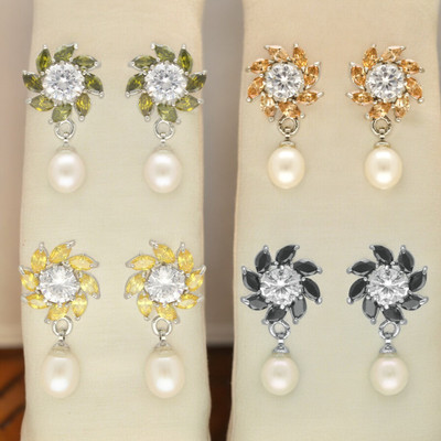 Sri Jagdamba Pearls Kirak Combo Of 4 Pair Earrings Pearl Alloy Stud Earring