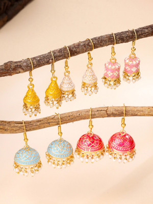Qiroko Gulnaar Collection | Ethnic Enamel Traditional Jhumka Combo of Five Earring Set Alloy Jhumki Earring, Earring Set