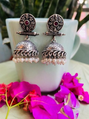 Harriet Solution German Silver, Silver Dome Shaped Jhumka Earrings German Silver Jhumki Earring