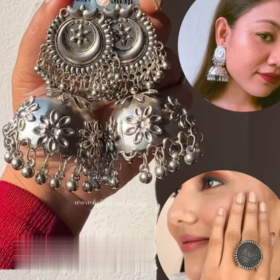 ISLANA Oxidised silver jhumki jhumka Earring and Ring Alloy Jhumki Earring