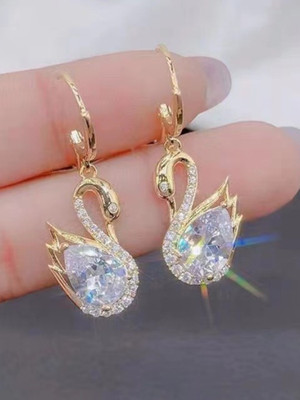 AKISON JEWELS Crystal Swan Korean Earrings For Women Girls Trendy Western Fashion Crystal, Diamond, Cubic Zirconia Alloy Hoop Earring, Earring Set, Drops & Danglers