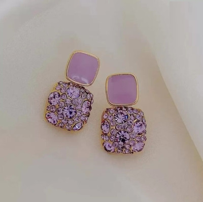 JRISSY Crystal Cute Purple Korean earrings Pair Cubic Zirconia Alloy Stud Earring