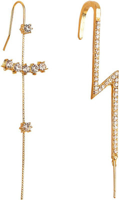 VIDALI Pack Of 2 Zircon Studded And Thunderbolt Ear Cuff For Women And Girls Cubic Zirconia Alloy Cuff Earring