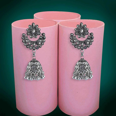 Fashion Fusion Designer Alloy Jhumka|Jhumki Earrings Oxidised Black For Girls and Women Brass, Alloy Jhumki Earring