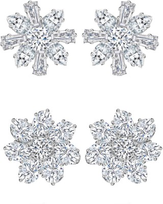 VIGHNAHARTA Elegant Beautiful Rhodium Plated Solitaire Stud Earring Combo-2 Alloy Stud Earring