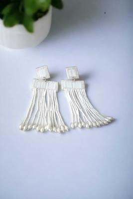 Lobhayate Lobhayate White earrings Cotton Dori Drops & Danglers Cotton Dori Drops & Danglers