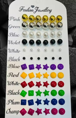 NAVMAV Trendy Korean Combo of 36 Pairs Stylish Multi color Mix Design Ear Tops Alloy Stud Earring