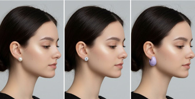 Fashion Didi Combo Earrings Set (Pearl Stud, Crystal Flower Stud & Turquoise Hoop) Alloy, Plastic Earring Set