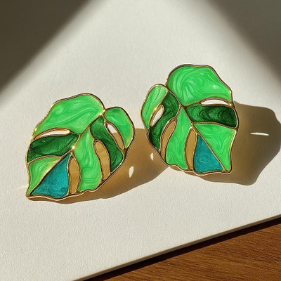 MEURI Leaf Design Trending Earring for Women Stainless Steel Stud Earring