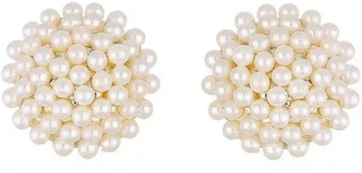 Ridhimaa Jewels 004-Earrings-golden-moti-white Pearl Alloy Stud Earring