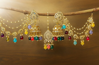 Igshaa Bahubali jhumka with sahara chain and mangtika Alloy Jhumki Earring