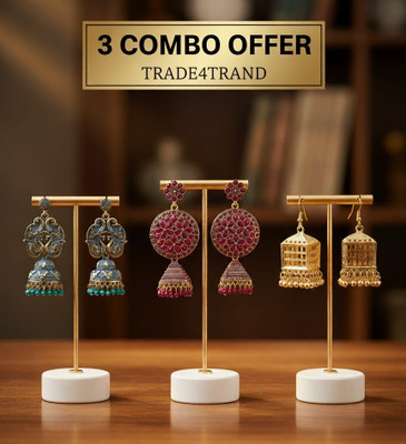 Trade4trend Trade4Trand Combo of 3 Stylish Traditional Jhumka Earrings for Women and Girls Brass, Stone, Alloy Jhumki Earring, Drops & Danglers, Huggie Earring