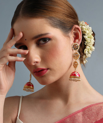 ANOUK Pink Meenakari & Pearl Eaaring Alloy Drops & Danglers
