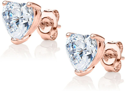 RAGABANDHA DESIGN STUDIO Silver Rose Gold Plated 6MM Heart Stud Earrings for Women Zircon Brass Stud Earring