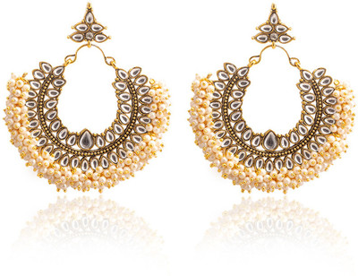 SheStore Royal Kundan Pearl Chandbali Crystal Alloy Chandbali Earring
