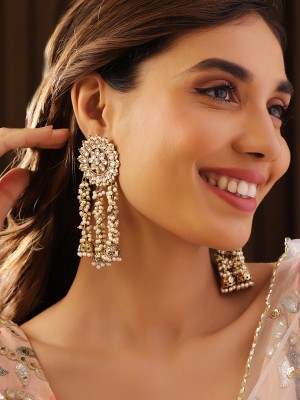 Priyaasi Kundan Floral Stud Pearl Tassels mini jhumkis gold plated push back earrings Brass Drops & Danglers