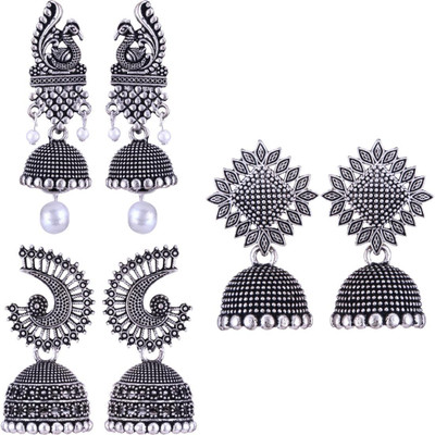 MEENAZ earrings for women jhumka Silver Oxidised traditional ear rings combo stylish Beads, Pearl, Cubic Zirconia, Diamond Brass, Enamel, Copper, Zinc, Stone Jhumki Earring, Chandbali Earring