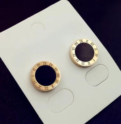 Neerajyoti Roman Earrings for Women's Temperament Simple and Delicate Cold Style Earrings Onyx Brass Stud Earring