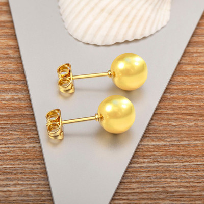 NAITRA 18K Gold Plated Golden Glow Ball Stud Earrings for Women | Everyday Wear Earring Stainless Steel Stud Earring