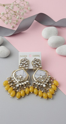 DHVANI Classic Amethyst Chandbali Beads Alloy Chandbali Earring
