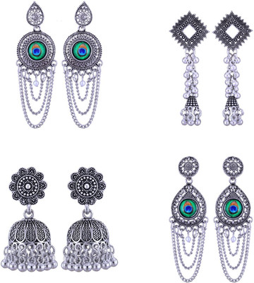 VIGHNAHARTA Antique Oxidised Jhumka Earring Combo set (4 Pair Earring) German Silver Jhumki Earring