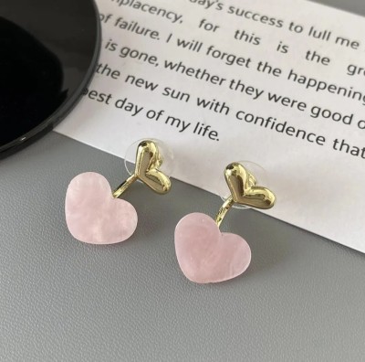 CUTECHIC FASHION Cute Heart With Pink Opal Drop Party Wear Earrings Gift For Her Alloy Stud Earring